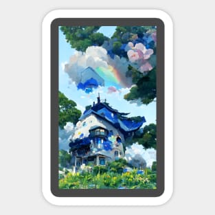 Dreamy Blue House Treasured in the Forest Floras of the Jungle Sticker